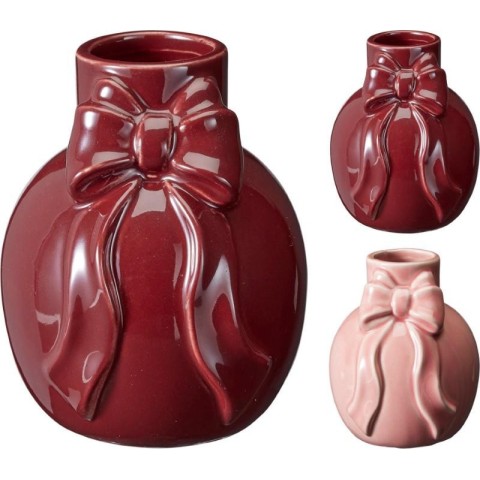 VASO CERAMICA FIOCCO IN RILIEVO H.12 2 COLORI